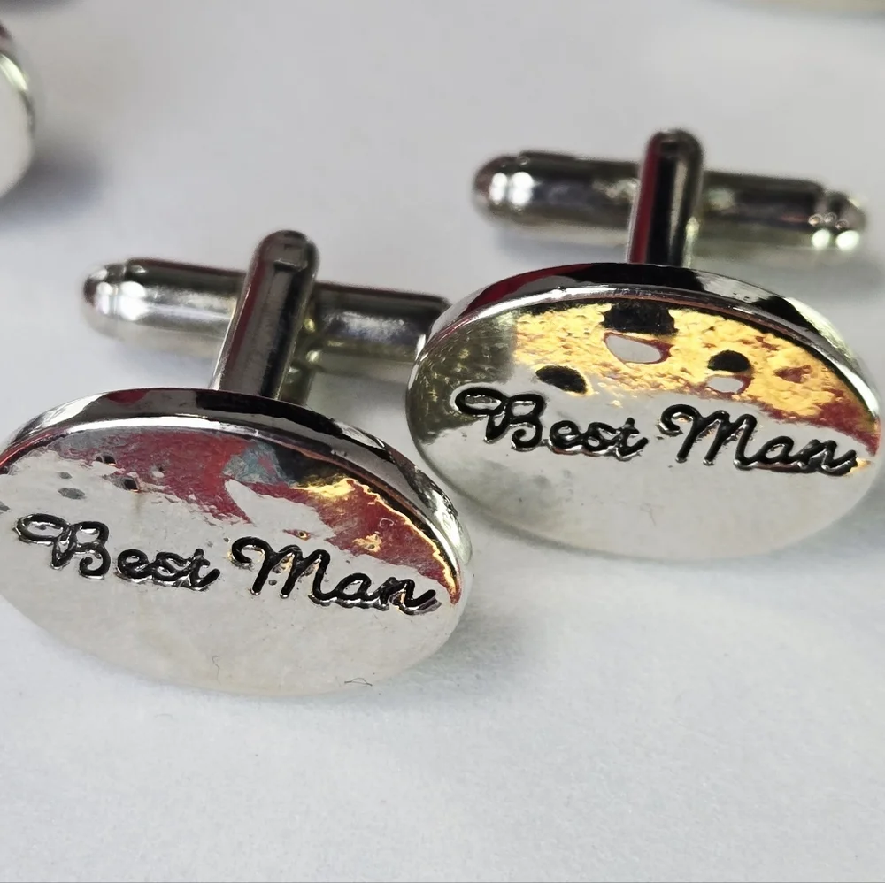 Bridal Wedding Party Cufflinks Set Groom Best Man Groomsmen Silver Oval Formal